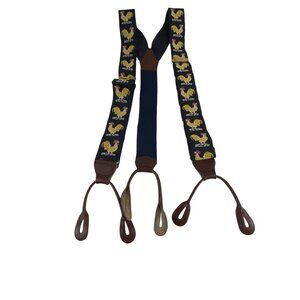 Rooster-Themed Adjustable Button-End Suspenders With Leather Trim
